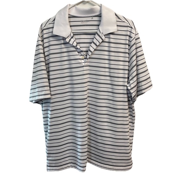 Walter Hagen Essentials Golf Polo Shirt Mens‎ White/Gray Striped Polyester Sz.XL - Picture 1 of 8